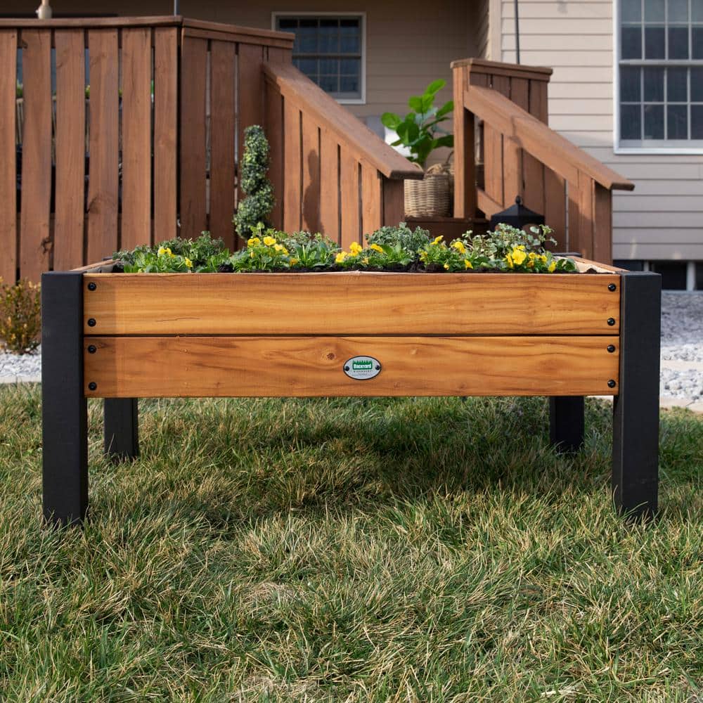 Backyard Raised Teak Planter with Black Steel Legs