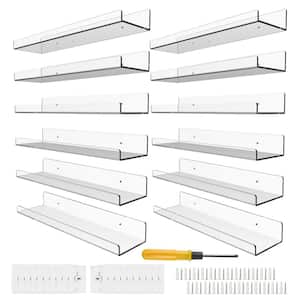 15 in. W x 4 in. D Clear Acrylic Floating Shelf, Decorative Wall Shelf for Living Room (12-Pack)