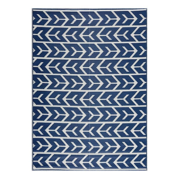 Amsterdam Navy and Creme 6 ft. x 9 ft. Folded Reversible Recycled Plastic Indoor/Outdoor Area Rug-Floor Mat