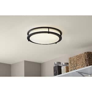 Flaxmere 14 in. Modern Matte Black 3 CCT Integrated LED Flush Mount for Kitchens or Bedrooms