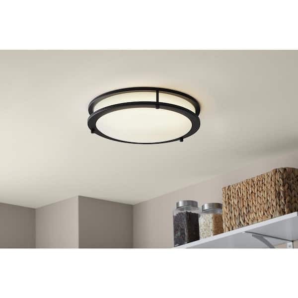 Flaxmere 14 in. Modern Matte Black Selectable CCT Integrated LED Flush Mount for Kitchens