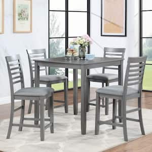 5-Piece Square Gray Wood Top Dining Room Set Seats 4