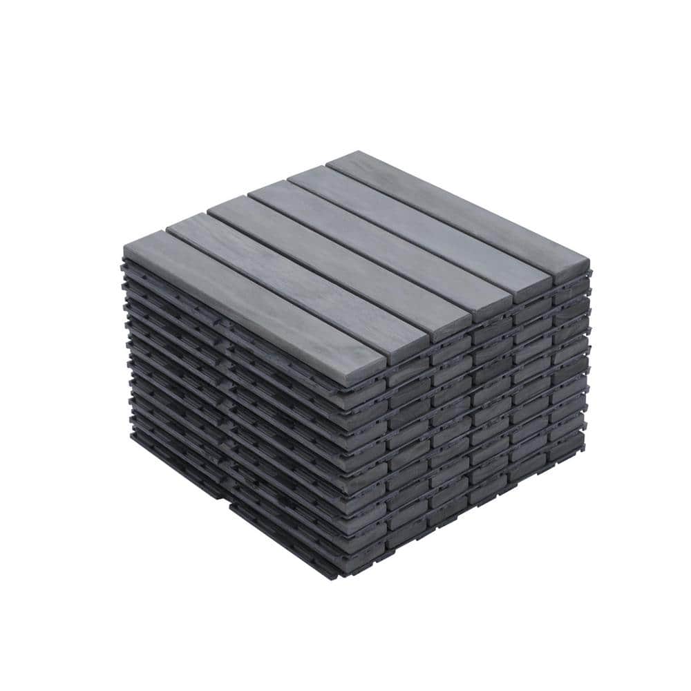 12 in. x 12 in. Wooden Gray Square Stripe Interlocking Floor, Patio Deck Ti