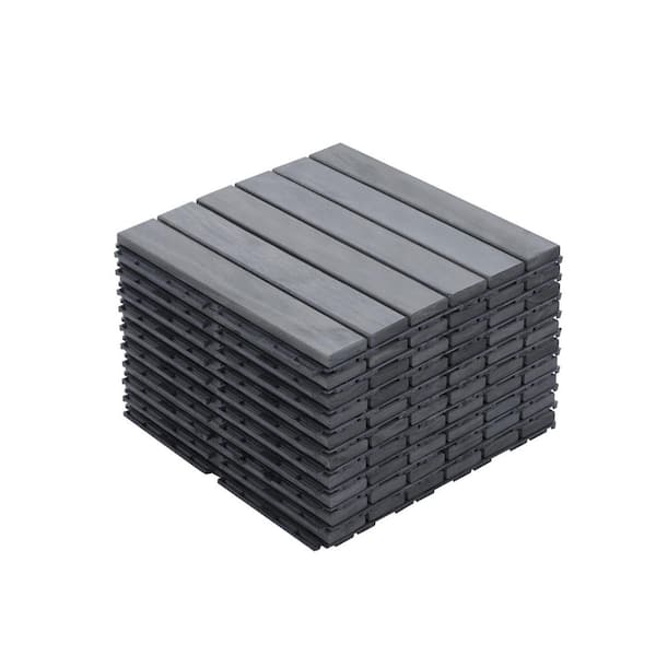 FIROMO 12 in. x 12 in. Wooden Gray Square Stripe Interlocking Floor, Patio Deck Tiles (10-Pieces)