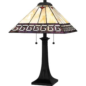 Edith 24 .5 in. Matte Black Table Lamp with Multicolor Art Glass Shade