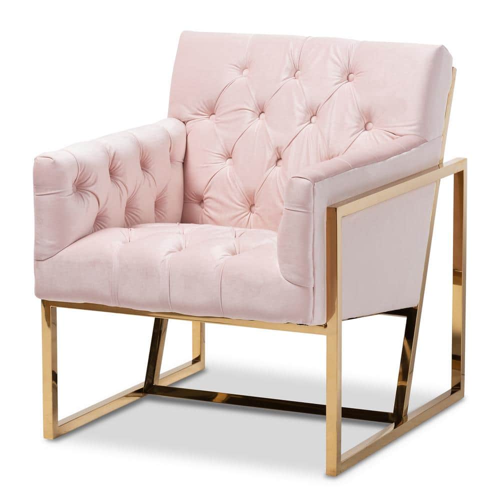Baxton Studio Milano Pink Velvet Lounge Chair 151 9262 Hd The Home Depot