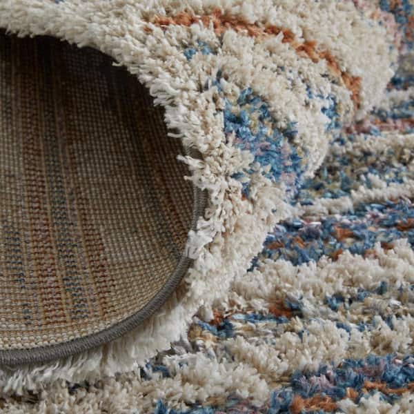 2 ft. x 8 ft. Ivory, Blue Striped Area Rug