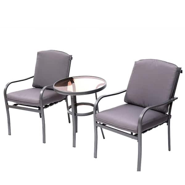 Cisvio 3-Piece Metal Outdoor Furniture, Patio Table and Chairs, Dinning Table and Chairs, Patio Conversation Set Grey