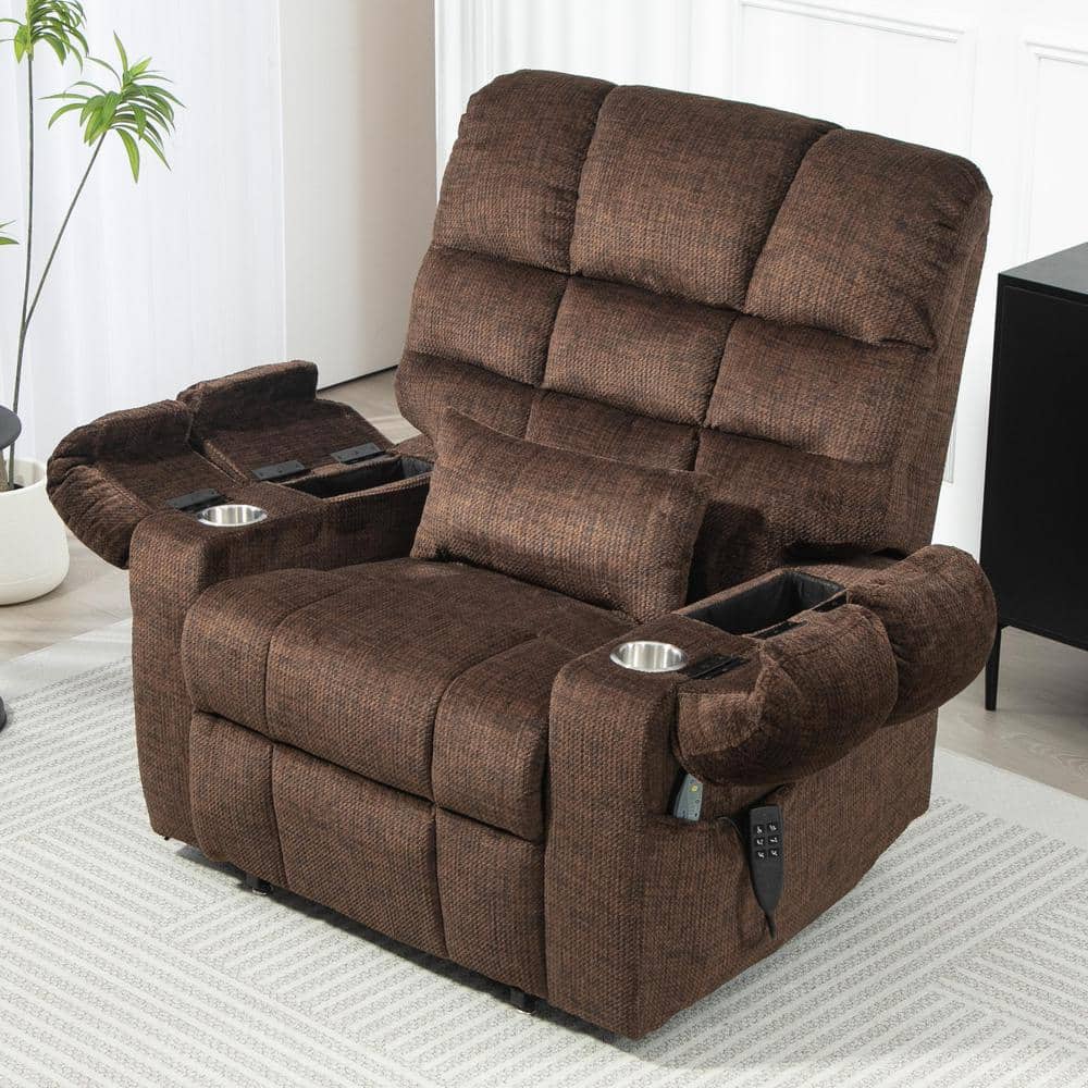 Chocolate-1 3-Motor Zero Gravity Power Lift Recliner with Armrest Storage, 