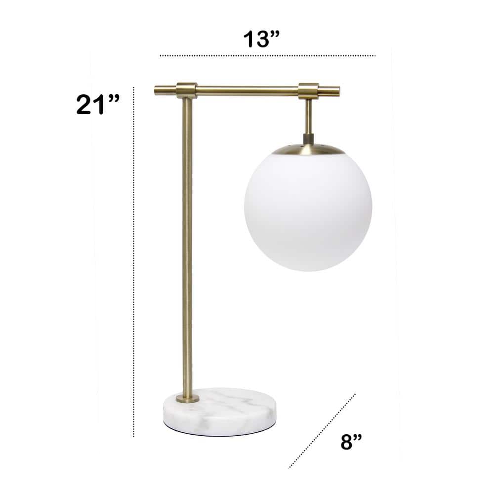 21" White Globe Shade Table Lamp with Marble Base and Brass Arm