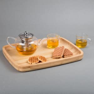 11 in. L x 14 in. W Natural Bamboo Rectangular Serving Tray Coffee Tea Platter Dessert Fruit Plate