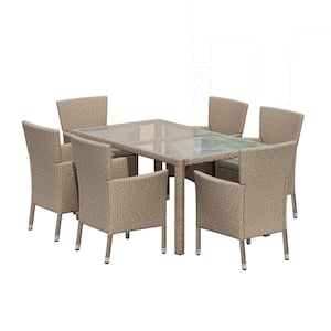 7-Piece Beige-Brown Wicker Outdoor Dining Set with Beige Cushion