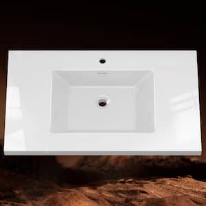 36 in. W x 22 in. D Solid Surface Vanity Top in Pure White with Integrated Rectangular Single Sink Pre-Drilled 1-Hole