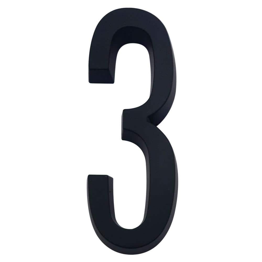 Everbilt 4 in. Flush Mount Matte Black SelfAdhesive House Number 3