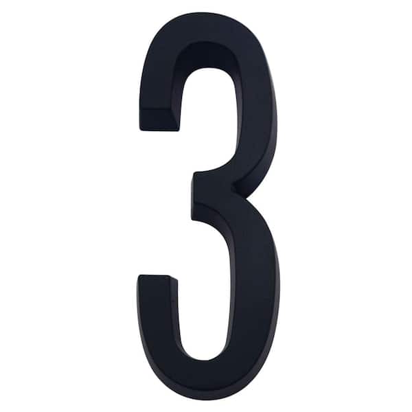 Everbilt 4 in. Flush Mount Matte Black Self-Adhesive House Number 3