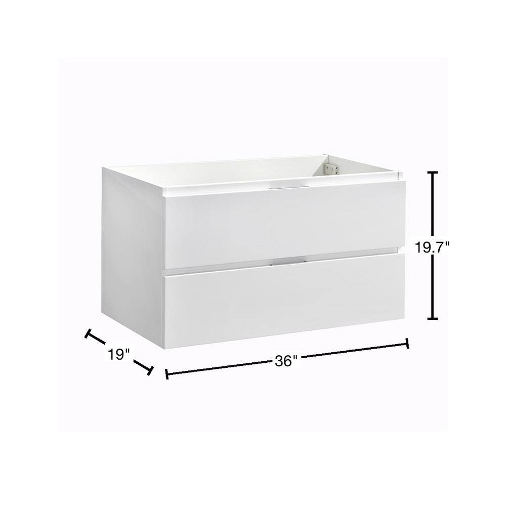 Valencia 36" Glossy White Wall Mount Single Sink Vanity Base