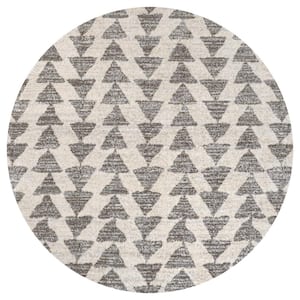 Aisha Moroccan Triangle Geometric Cream/Gray 3 ft. Round Area Rug