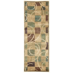 Expressions Beige 2 ft. x 8 ft. Geometric Contemporary Kitchen Runner Area Rug