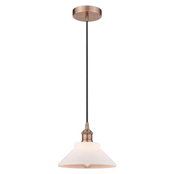 Orwell 60-Watt 1-Light Antique Copper Standard Mini Pendant Light with Painted Glass Shade, No Bulbs Included