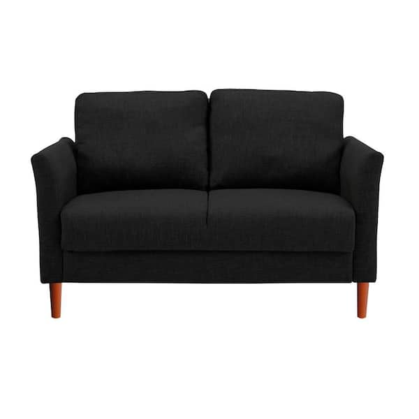 MAYKOOSH 53.14 in. Black Linen Fabric Loveseat Mini Sofa Sleeper ...