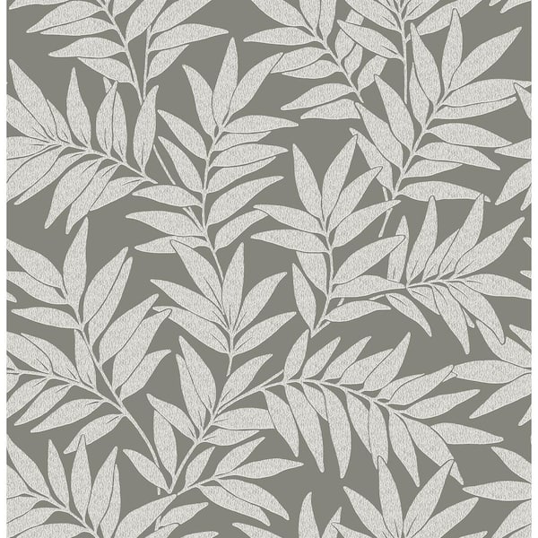 A-Street Prints Morris Dark Grey Leaf Wallpaper Sample