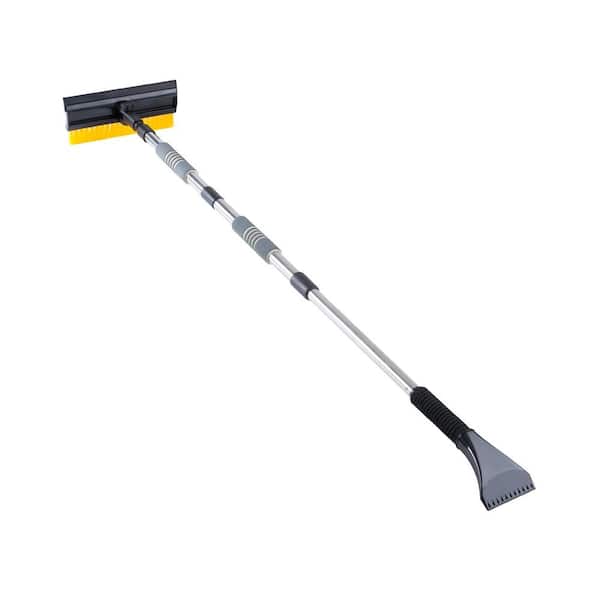 Car SUV Truck Snow Brush Ice Scraper Winter Cleaning Tool 53 in. Extendable Rotating Head Squeegee Yellow