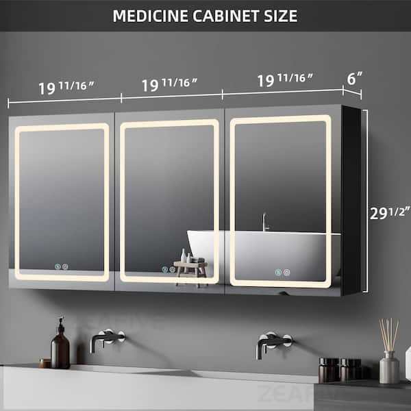 60 in. W x 30 in. H x 6 in. D Rectangular Aluminum Medicine Cabinet with Mirror Double Door Lighted Defogging Dimmer