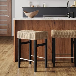 Harvey 25 in. Seagrass Backless Wooden Counter Height Bar Stool with Foam Padded Seat
