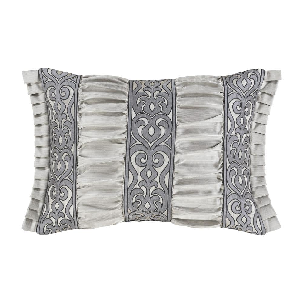 Bylthe Pewter Polyester Damask Boudoir Decorative Throw Pillow 15 in. L x 2