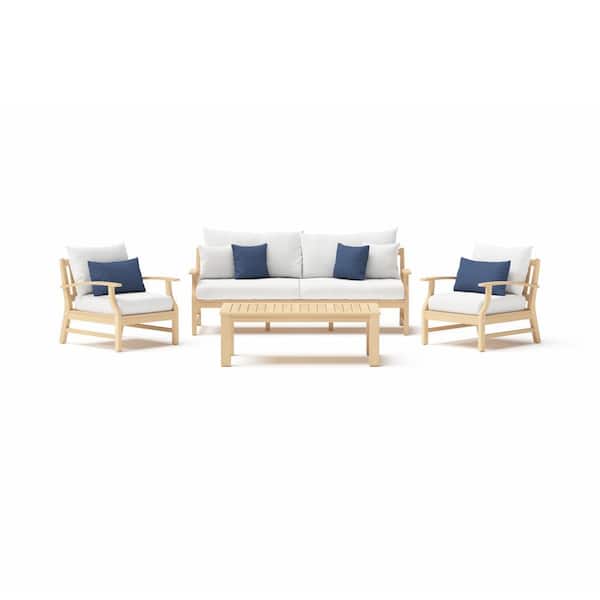 RST BRANDS Kooper 4-Piece Wood Sofa and Club Chair Patio Conversation Set with Sunbrella Bliss Ink Cushions