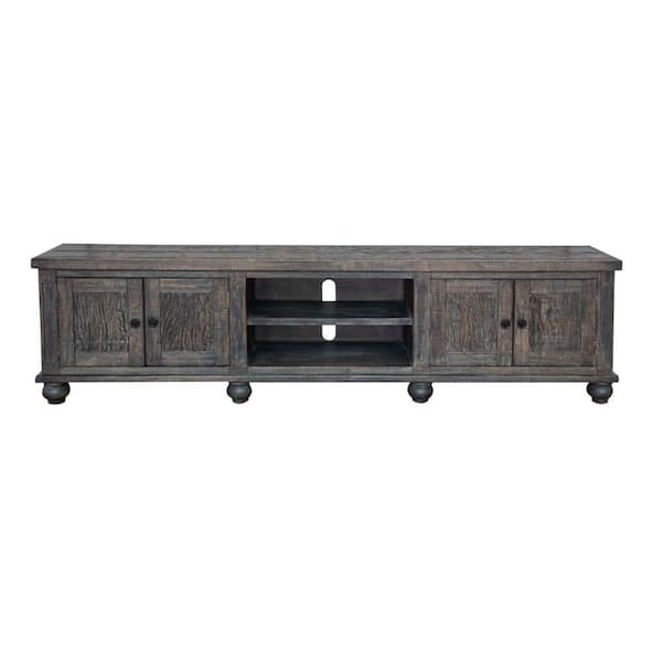 Benjara 93 in. Brown Wood TV Stand Fits TVs up to 88 Inch in. with 4 Doors