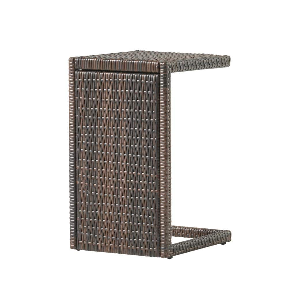 Outdoor PE Wicker C-Shaped Side Table Suitable for Garden Patio Backyard Ca
