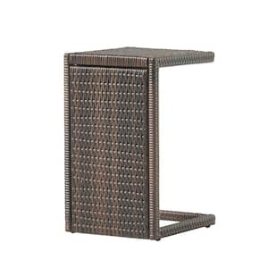 Outdoor PE Wicker C-Shaped Side Table Suitable for Garden Patio Backyard Can Be Matched with Any Combination Brown