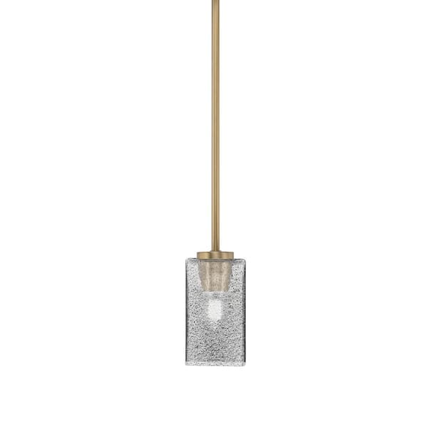 Unbranded Cottonwood 100-Watt 1-Light New Age Brass Shaded Pendant Light with 3.5 in. Square Smoke Glass Shade, No Bulb Included