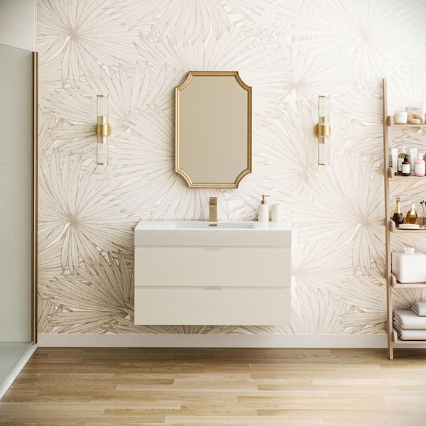 Valencia 40 in. W Wall Hung Bathroom Vanity in Glossy White with Acrylic Vanity Top in White