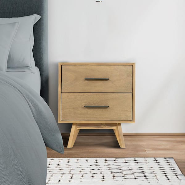 Benjara 2-Drawers Walnut Modern Solid Acacia Nightstand (21 in. L x 17 in. W x 24 in. H)