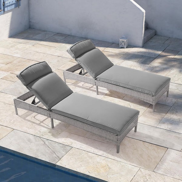 SANLUCE 2-Piece Patio Lounge Sofa Grey PE Wicker Adjustable Angles Suitable for Backyard, Patio and Porch with Gray Cushion