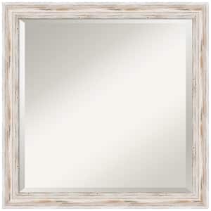 Alexandria White Wash Narrow 23 in. x 23 in. Beveled Square Wood Framed Bathroom Wall Mirror in White