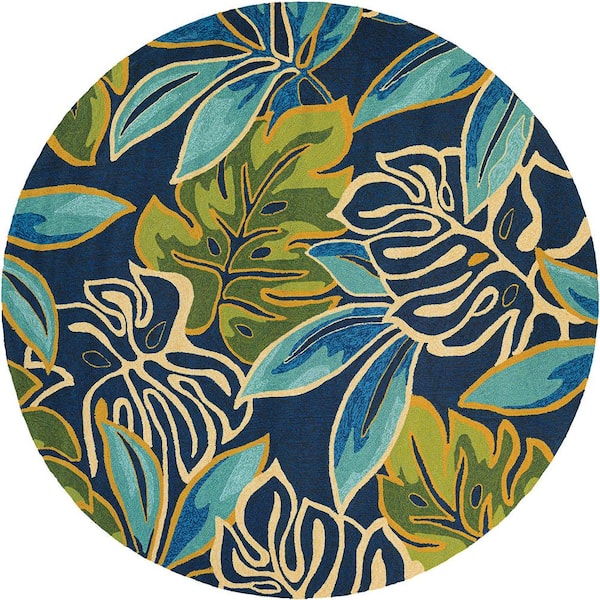 Covington Areca Palms Azure-Forest Green 8 ft. x 8 ft. Round Indoor/Outdoor Area Rug
