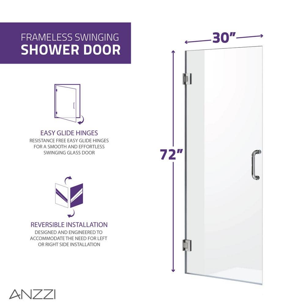 Passion Series 30" x 72" Frameless Chrome Shower Door