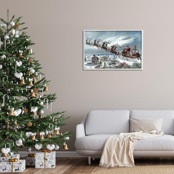 Santa's Sleigh over Town by Arlington Prints White Framed Abstract Giclee Art Print 20 in. x 30 in.