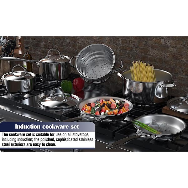 Cooks Standard Classic 12 qt. Stainless Steel Pasta Stockpot Cooker Steamer  Multi-Pot Set 02568 - The Home Depot