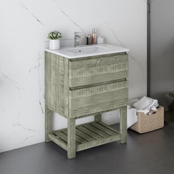 Formosa 24 in. Single Sink Freestanding Open Bottom Sage Gray Bath Vanity with White Quartz Top and Ceramic Sink