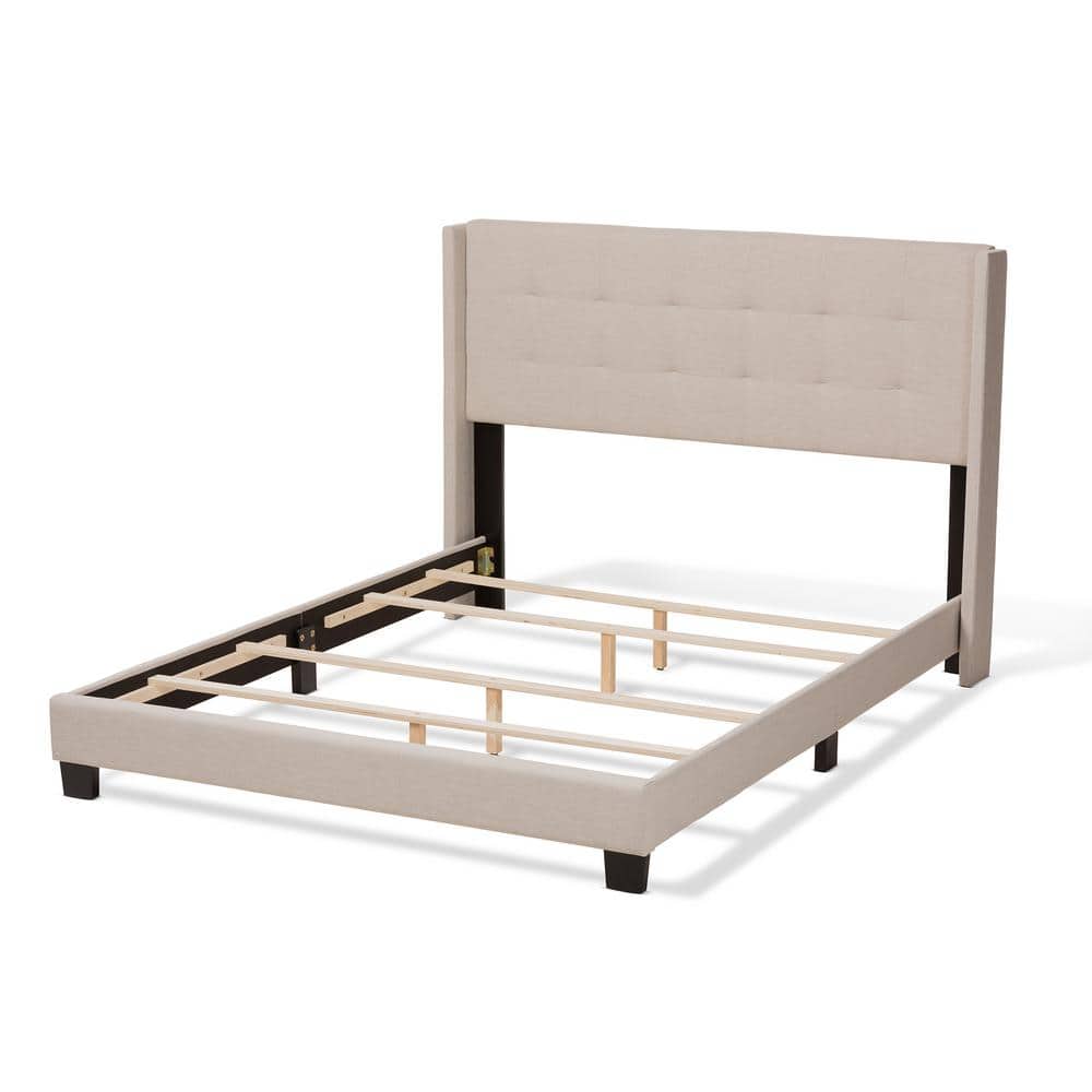 Lisette Beige Upholstered Queen Bed with Tufted Headboard