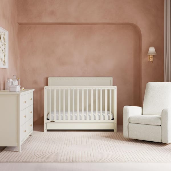 Sasha Frosted Oat 5-in-1 Convertible Crib with Drawer