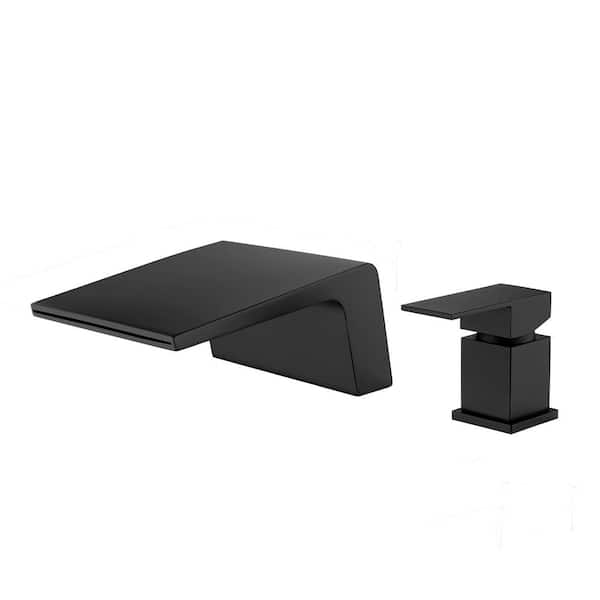 Unbranded Roman Tub Faucet 2-Hole Single-Handle with High Flow Waterfall Tub Filler in Matte Black