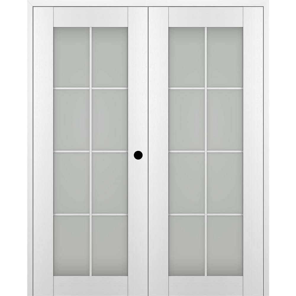 Paola 56 in. x 96 in. Left Hand Active 8-Lite Frosted Glass Bianco Noble Wood Composite Double Prehung French Door price history on PriceWatchPro