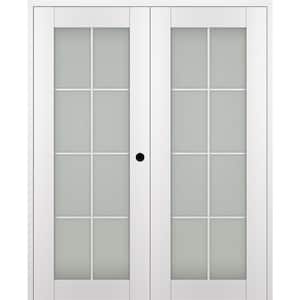 Paola 56 in. x 96 in. Left Hand Active 8-Lite Frosted Glass Bianco Noble Wood Composite Double Prehung French Door