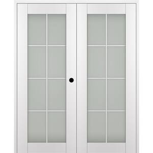Paola 56 in. x 84 in. Left Hand Active 8-Lite Frosted Glass Bianco Noble Wood Composite Double Prehung French Door