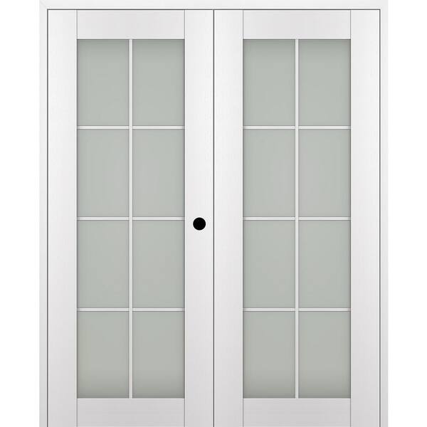 Belldinni Paola 56 in. x 80 in. Left Hand Active 8-Lite Frosted Glass Bianco Noble Wood Composite Double Prehung French Door
